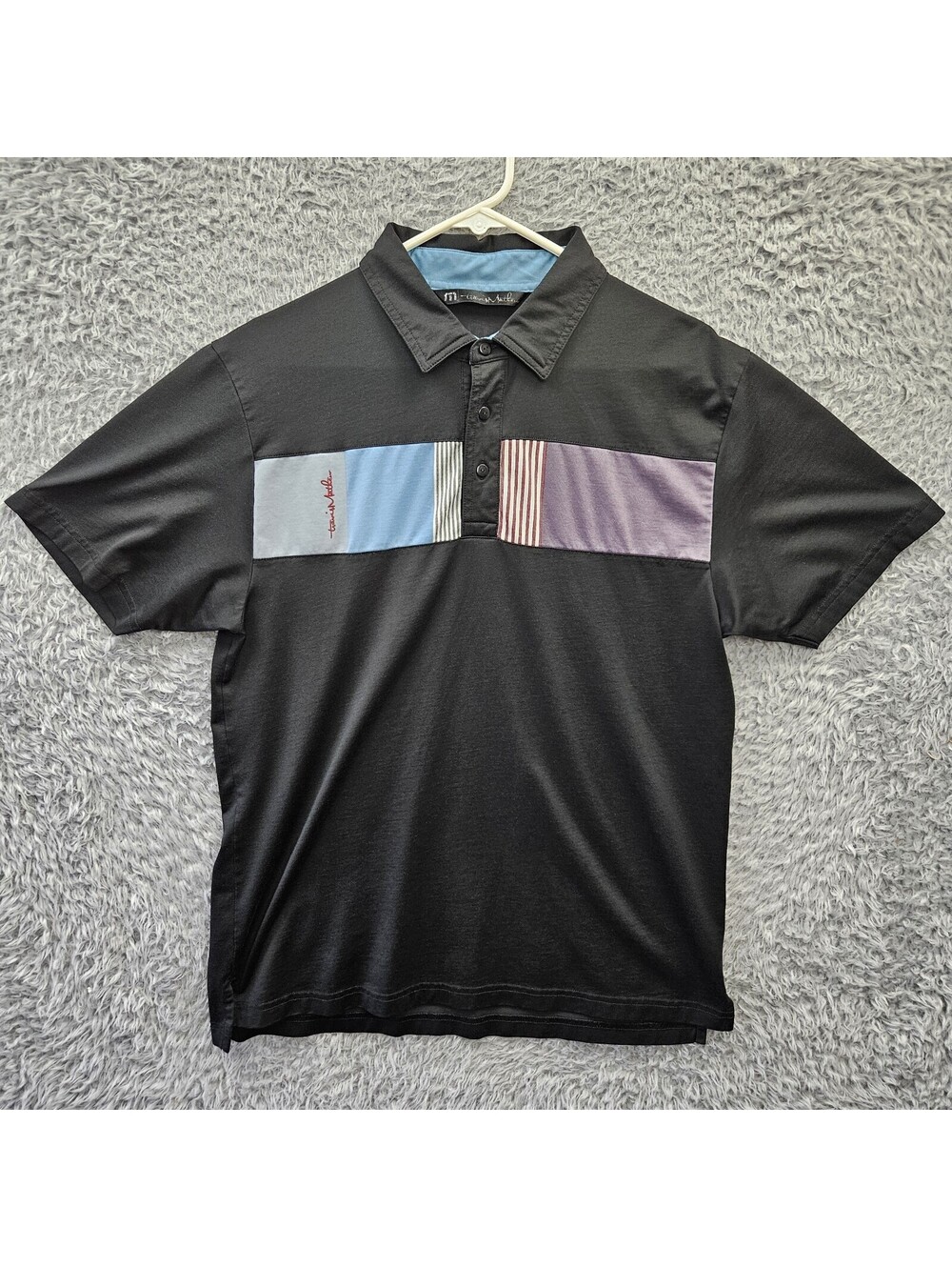Travis Mathew Golf Polo Shirt Pima Cotton Blend Men Medium Black Colorful Stripe